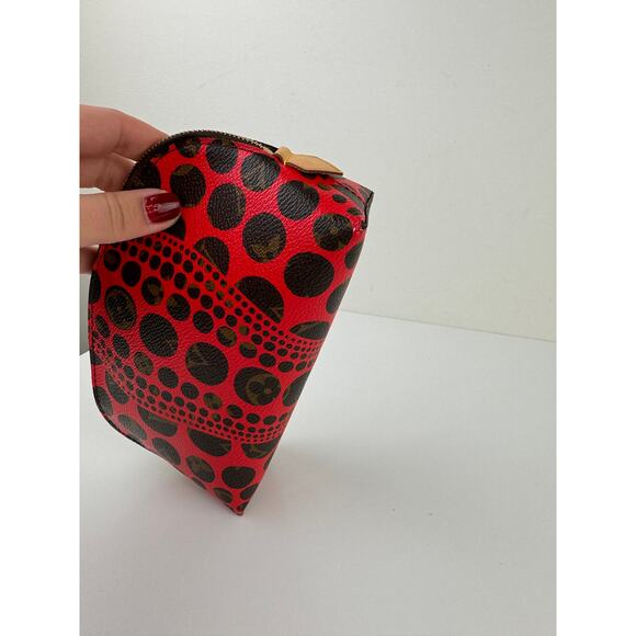 LOUIS VUITTON Kusama Red Black Cosmetic Pouch Leather Infinity Dots Inner Pocket - Picture 8 of 16
